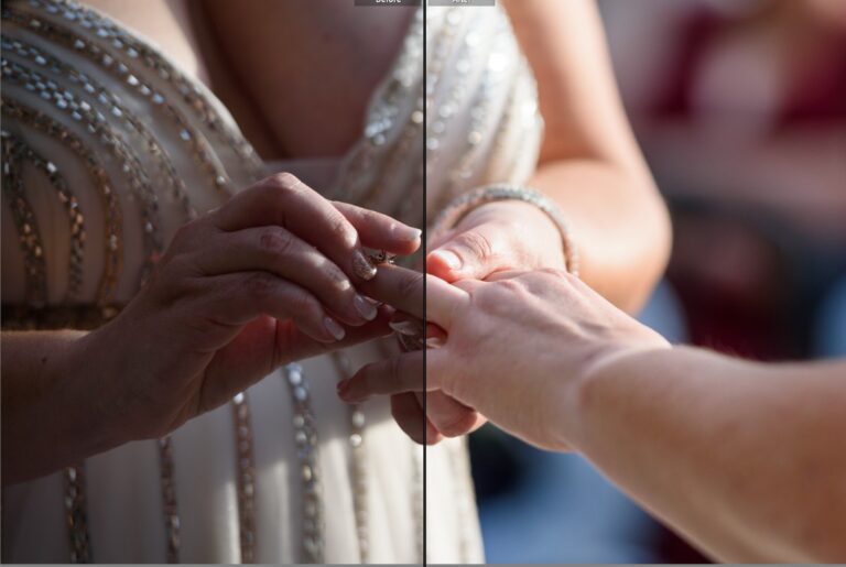 etouche photo de mariage : avant/après sur l'échange des alliances, gros plan sur les mains
